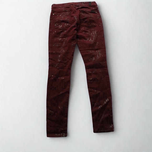 7 For All Mankind Jeans Burgundy Snakeskin Print Lowrise Skinny Jeans sz 28 - Picture 2 of 8